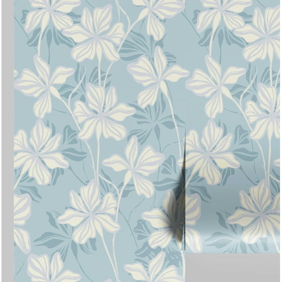 S4sassy Removable Nature-inspired Waterproof Wall Wrap, Wallcover, Lily Bloom Print Contact Paper for Walls, Cabinets, and Dresser, Self Adhesive Vinyl Wallpaper Roll- Blue (25"x360" inch)