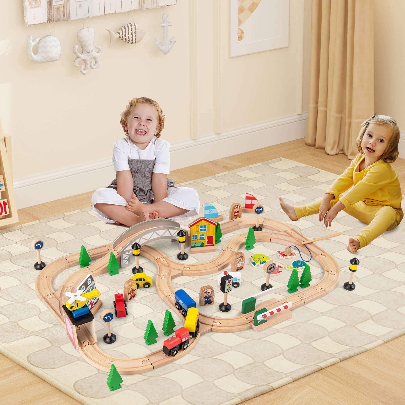 Costway All-in-One Kids Activity Table with Reversible Blackboard & Map Tabletop