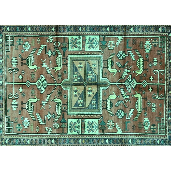 Ahgly Company Indoor Rectangle Animal Turquoise Blue Traditional Area Rugs, 2' x 4'