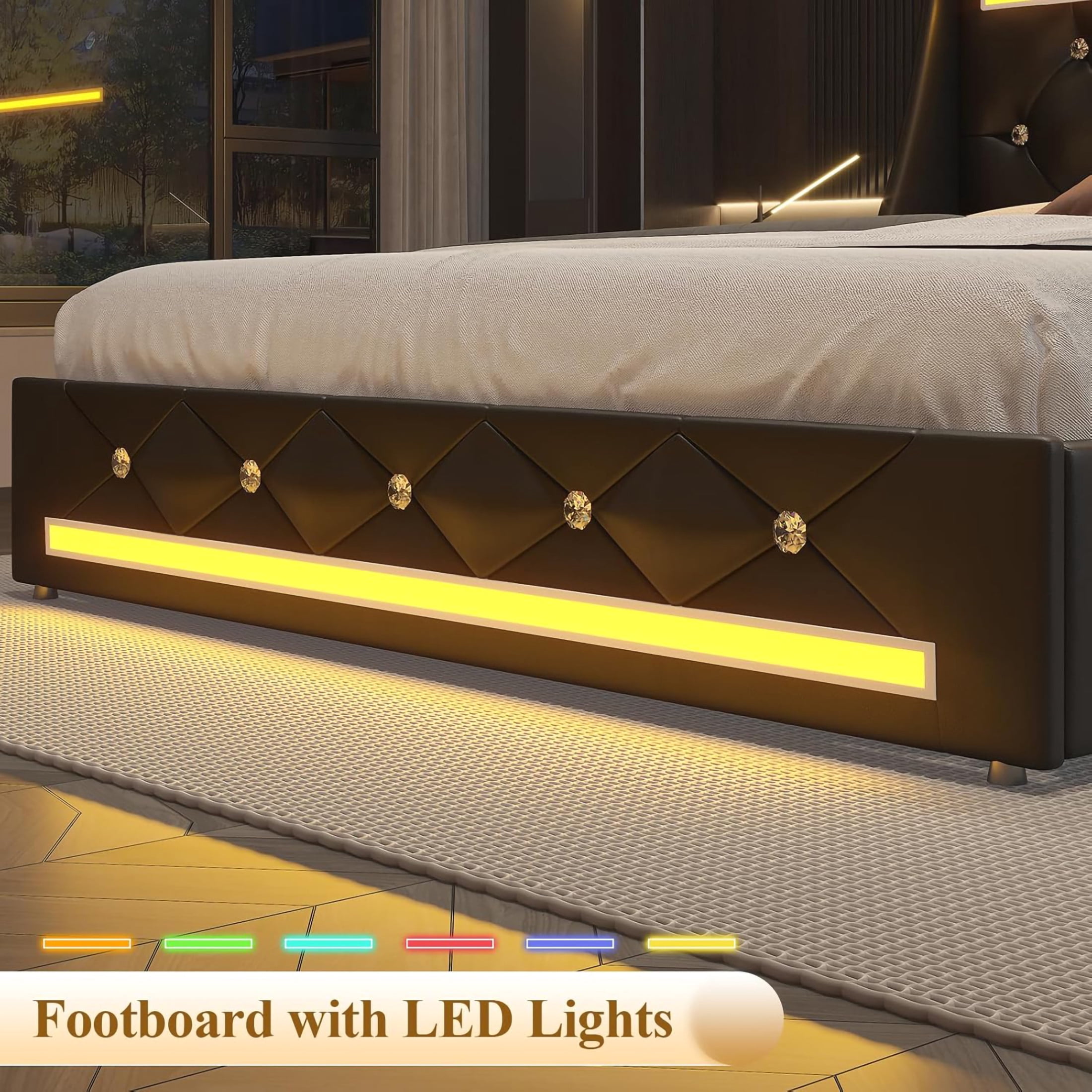 Noble House Ashrid Full Size Bed Frame with Charging Station, Storage Drawers & LED Lights, Metal Support, Black