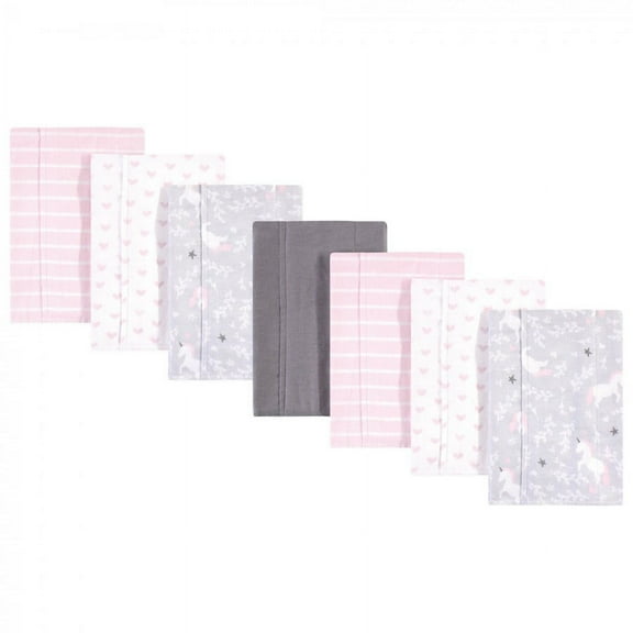 Hudson Baby Infant Girl Cotton Flannel Burp Cloths 7pk, Whimsical Unicorn, One Size