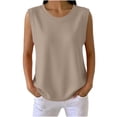 thumbnail image 2 of Mifsaly Womens Ribbed Sleeveless Tank Tops Casual Crewneck Muscle Shirts Summer Loose Fit Basic Activewear Undershirts Khaki,L, 2 of 7
