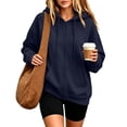 thumbnail image 2 of Hearthz Womens Hoodies Pullover Solid Color Drop Shoulder Sweatshirt Womens Fall Winter Oversized Streetwear Fleece Hoodie Women with Pocket Navy S, 2 of 7