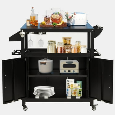 Danrelax Outdoor Grill Cart with Storage, Alloy Steel BBQ Bar Cart and Prep Table