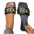 thumbnail image 4 of HWRETIE Women's Open Toe Chain Decor Slide Sandals Summer Fashion Casual Slippers Lightweight Flat Shoes for Daily Wear Vacation Outdoor Use Black, 4 of 6
