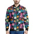 thumbnail image 3 of Chaqueta con cremallera y estampado 3D de flores hawaianas para hombre, sudaderas con estampado de plantas tropicales, abrigos bombarderos de gran tamaño y mangas largas, 3 of 5