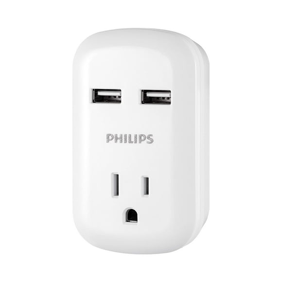 Extensor de enchufe Philips SPP1201WA/37 con 2 puertos USB de 2,1 A, color blanco