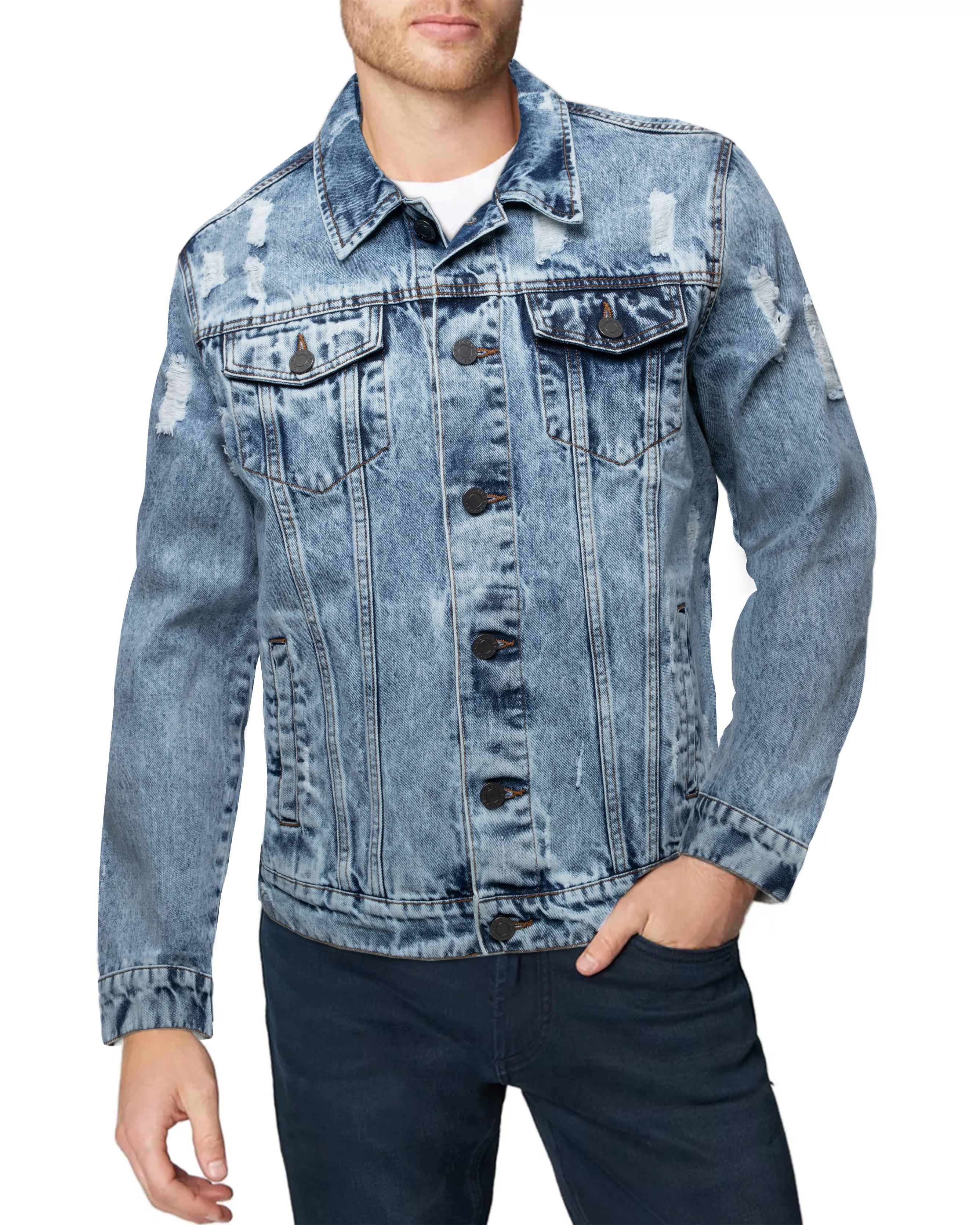 X RAY Mens Denim Jacket Washed Casual Trucker Jean Jacket for Men 