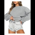 thumbnail image 3 of Sudaderas de Larga para Mujer, Cuello Redondo, Jerséis Holgados, Tops de Otoño Gris L, 3 of 10