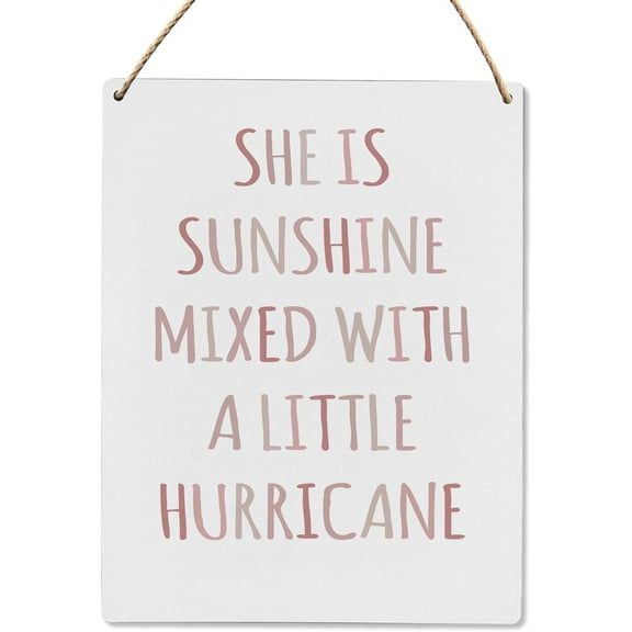 8x10 Inch Girls Boho Room Decor, She Is Sunshine Mixed With A Little Hurricane Wood Hanging Sign, Neutral Cool Wall Decor, Classroom Baby Gril Room Wooden Slogan Hanging Sign