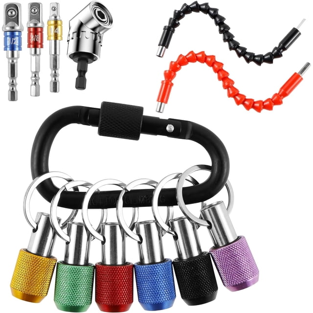 13Pcs Flexible Drill Bit Extension Hex Shank 105° Right Angle Drill Attachment 1/4 3/8 1/2" Hex Shank Impact Driver Socket Adapter Rotatable Socket Bit Holder Keychain Set for Fine Finish (C)