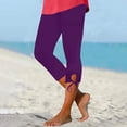 thumbnail image 2 of MLQIDK Purple Yoga Capri Pants for Women Trendy Summer Yoga Leggings Knee Length High Waisted Lightweight Leggings Dressy Casual Yoga Capris with Pockets Purple M, 2 of 6