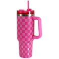 thumbnail image 3 of Mainstays 40 oz Stainless Steel Tumbler with Straw and Handle, Double Wall Insulated, Pink Check, 3 of 7