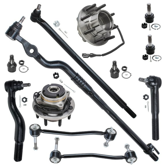 Detroit Axle - Front 12pc Suspension Kit for 2003-2004 Ford F-350 F-250 Super Duty Excursion, 2 Wheel Bearing Hubs 4 Ball Joints 4 Tie Rods 2 Sway Bars Replacement