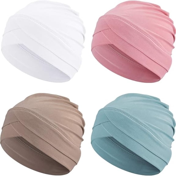 4 Pcs Stylish Slouchy Turbans - Buttery Soft Headscarves, Elastic Head Cover for Women, Chemo Headwear, Sleep Cap, Perfect for All Seasons & Occasions
