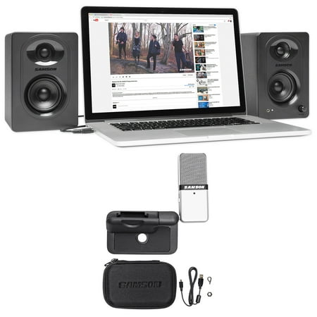 Pair SAMSON M30 Powered 20 Watt Studio/Computer/Podcast Monitors Speakers+Go Mic