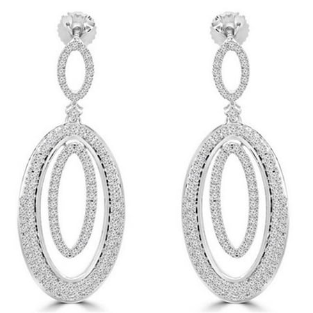 Antique Vintage Diamond Dangle Drop Earrings in 14K White Gold, 1 Carat