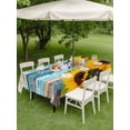 thumbnail image 4 of Outdoor Tablecloth with Umbrella Hole for Patio/Picnic/Party/Camping, Spring Sunflowers Waterproof Table Cloth Rectangle Table Cover Washable, Yellow Floral Turquoise Farmhouse Wood Grain (60"x 84"), 4 of 8