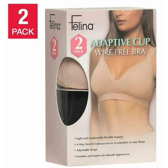 Felina Women's Adaptive Cup Wire Free Bra, 2-pack  - Black  Nude (Small)
