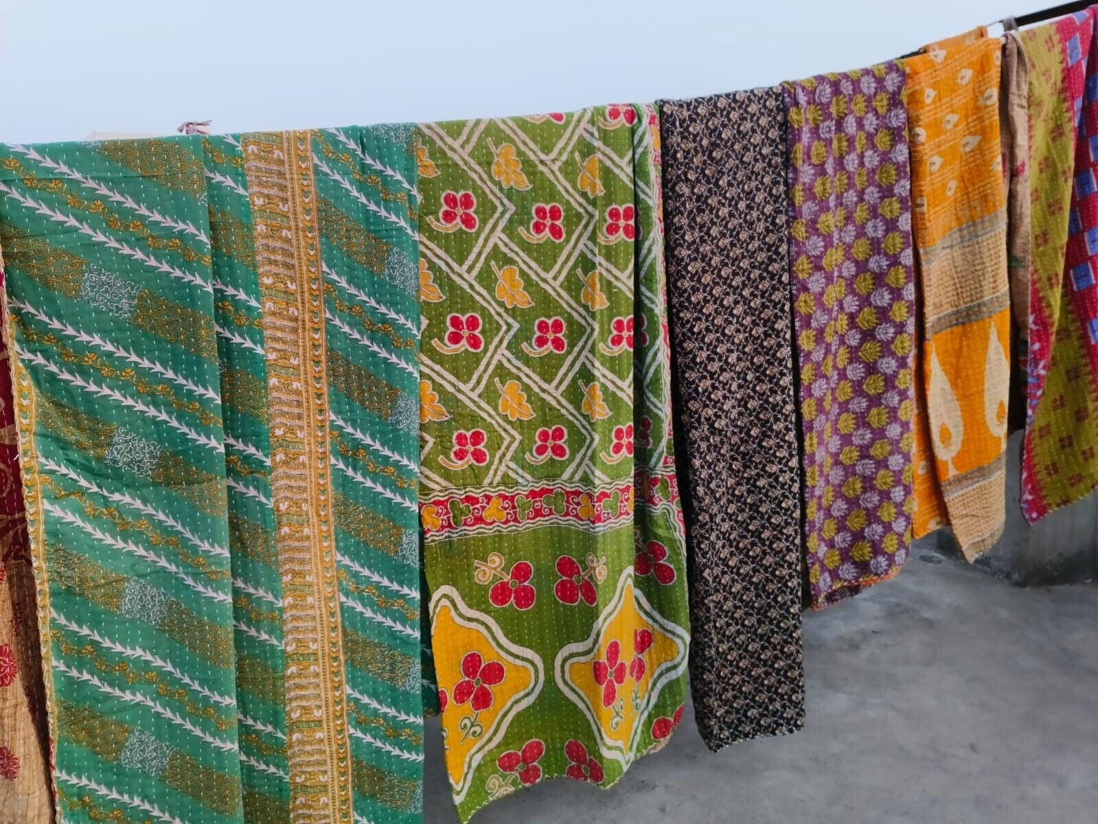 Nilehari Handicrafts Vintage Kantha Quilt, Kantha Throw Blanket, Cotton, Twin Size, All Seasons, 5 Count