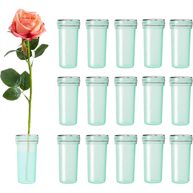 Tubos de agua florales Tubos de agua de plástico de 1,6 pulgadas para viales de flores florales con tapas para decoración de arreglos florales (verde, 20 piezas)