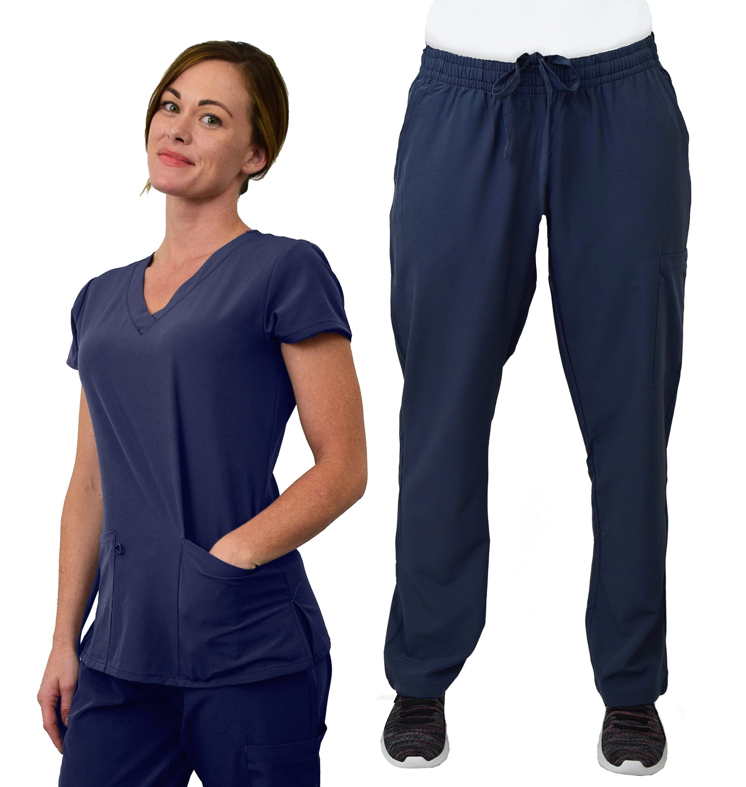 Womens Medical Scrub Set GT 4FLEX Vneck Top and Pant-Indigo-S Walmart.com