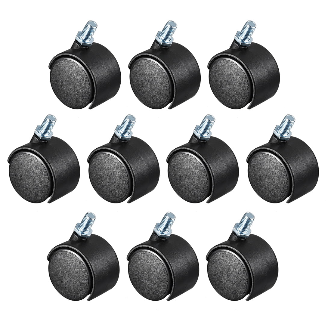 10Pcs 1.25 Inch Office Chair Casters Nylon Twin Wheel.Threaded Stem Mount