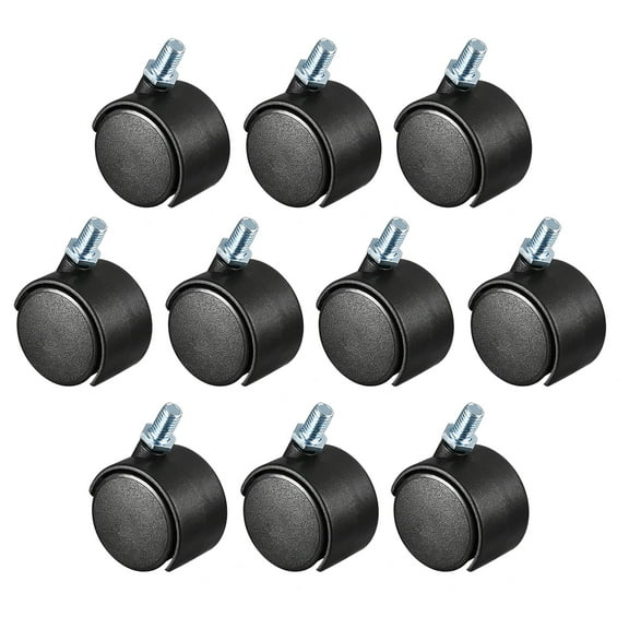Unique Bargains 1.25 Inch Office Chair Casters Nylon Twin Wheel Threaded Stem Mount Black 10Pcs