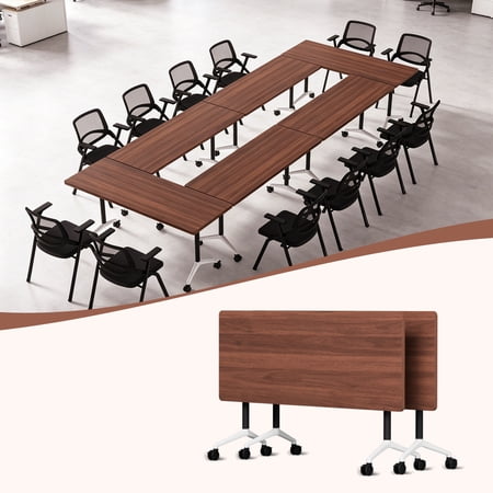 70.8 Folding Conference Table with Lockable Wheels Mobile Flip Top Training Table Rectangular Rolling Modular Meeting Table for Office Classroom Walnut 2pack