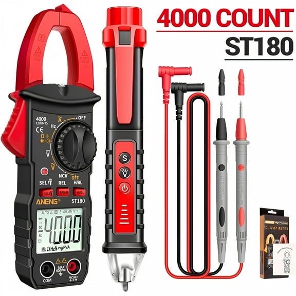 GJX Clamp on Multimeter Ammeter Set,including Measuring Pen,4000 Count,with Buzzer,Measuring Current,Voltage,Capacitance,Resistance,NVC Detection,Diode Continuity,Duty Cycle (AC Current)