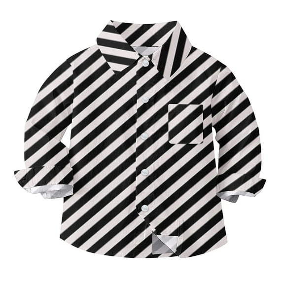 Qingpeng Little Boys Girls Casual Button Down Stripe Dress Shirt Fall Lapel Loose Long Sleeves Shirt Thine Tops