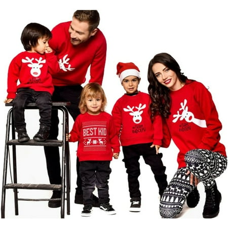 Family Guy Christmas Sweater Fysho Christmas Cute Deer Pattern Family Matching Xmas Casual Sweater Pullover Tops, Kid, Mom, Dad ()