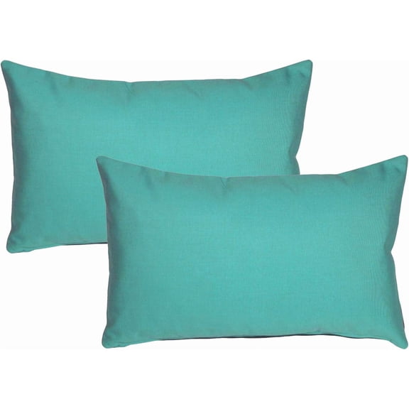 Pillow Decor Sunbrella Indoor Outdoor Throw Pillows 12"x20" Rectangular (2-Pack) (Aruba Turquoise)