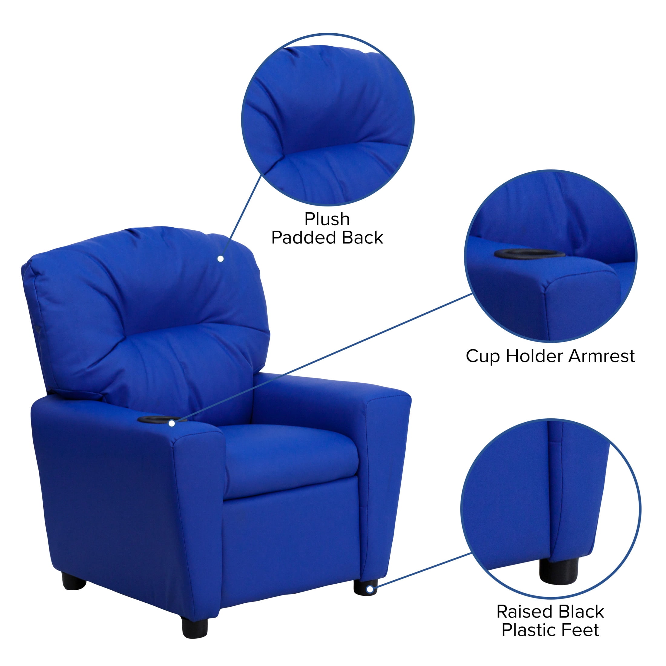 Flash Furniture Chandler Contemporary Blue Vinyl Kids Recliner with Cup Holder
