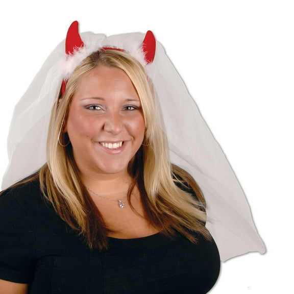 Beistle Club Pack of 12 Red Devil Horns Headband with White Veil Party Favor Costume Accessories -