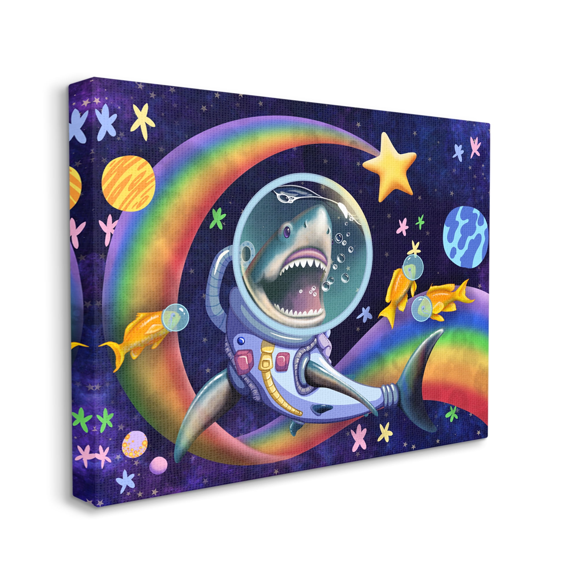 Stupell Industries Shark in Outer Space Animals & Insects Painting Gallery Wrapped Canvas Art Print Wall Art, 20 x 16