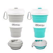 BEQU 550ml/18 Fl Oz Collapsible Silicone Coffee Mug Tumbler, Reusable, BPA Free, Dishwasher-Safe, Portable, Leak Proof, Use for Home Office Sports Travel Gym Camping Hiking (2PK Gray-Turquoise)