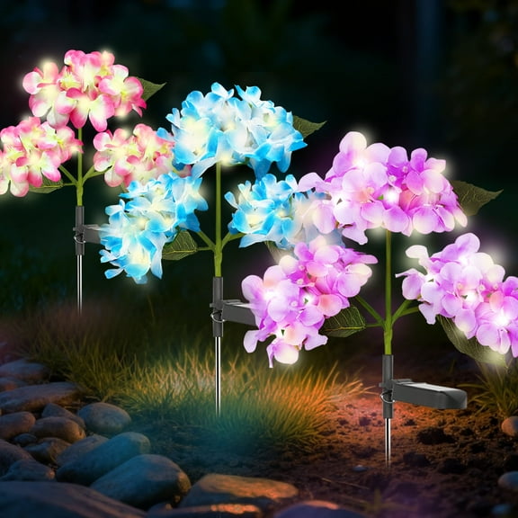 TopZoo Solar Garden Lights Outdoor, 3 Pack Flower Stake Lights, Hydrangea  Garden Decor for Patio, Landscape, Planter, Waterproof  Multicolor changing