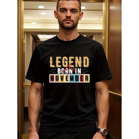 Greenink natee Legends Are Born in November - Vintage Birthday T-shirt, man's T-Shirt,100% Cotton Fabric,Crew Neck,Short Sleeve,Regular Fit,All-Season Casual Wear,180gsm-Ideal for A