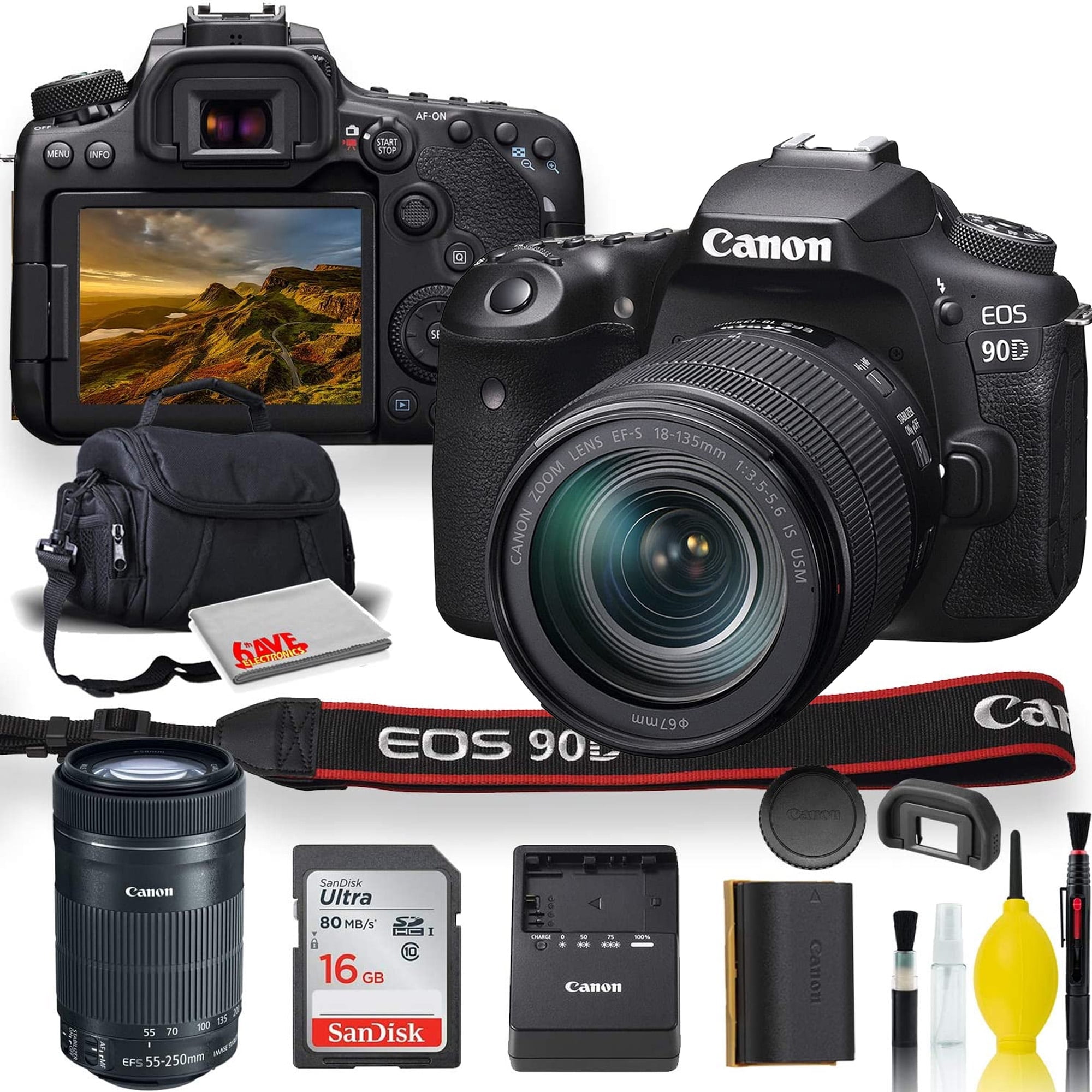 Canon EOS 90D DSLR Camera Bundle with 18-135mm & 55-250mm STM Lens