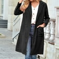 thumbnail image 3 of PENGXIANG Women‘s Spring And Autumn Lapel Wool Solid Color Long Sleeve Wool Long Pocket Jacket Suits, 3 of 6