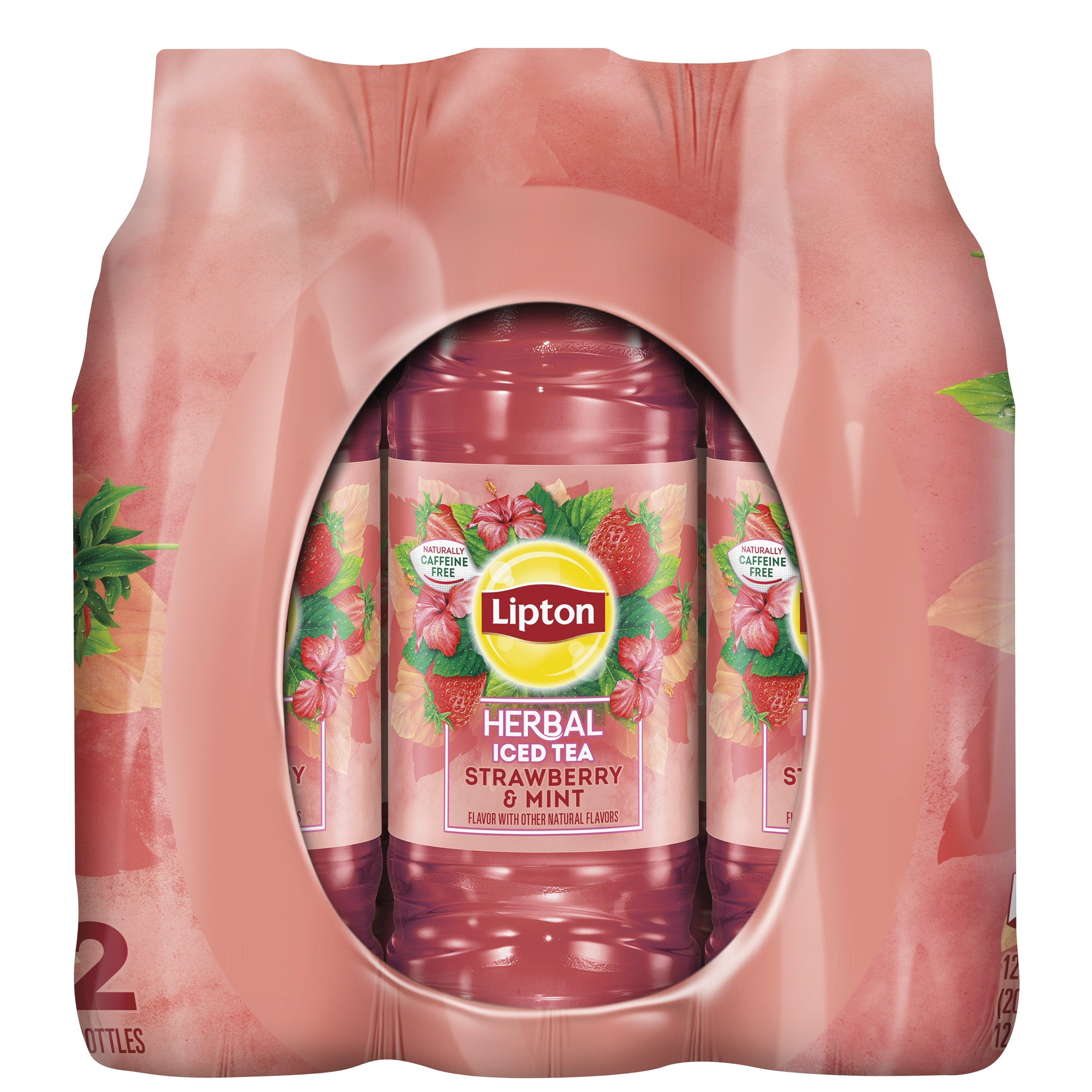 Lipton Herbal Iced Tea, Strawberry & Mint Green Tea, 16.9 fl oz, 12 Pack Bottles