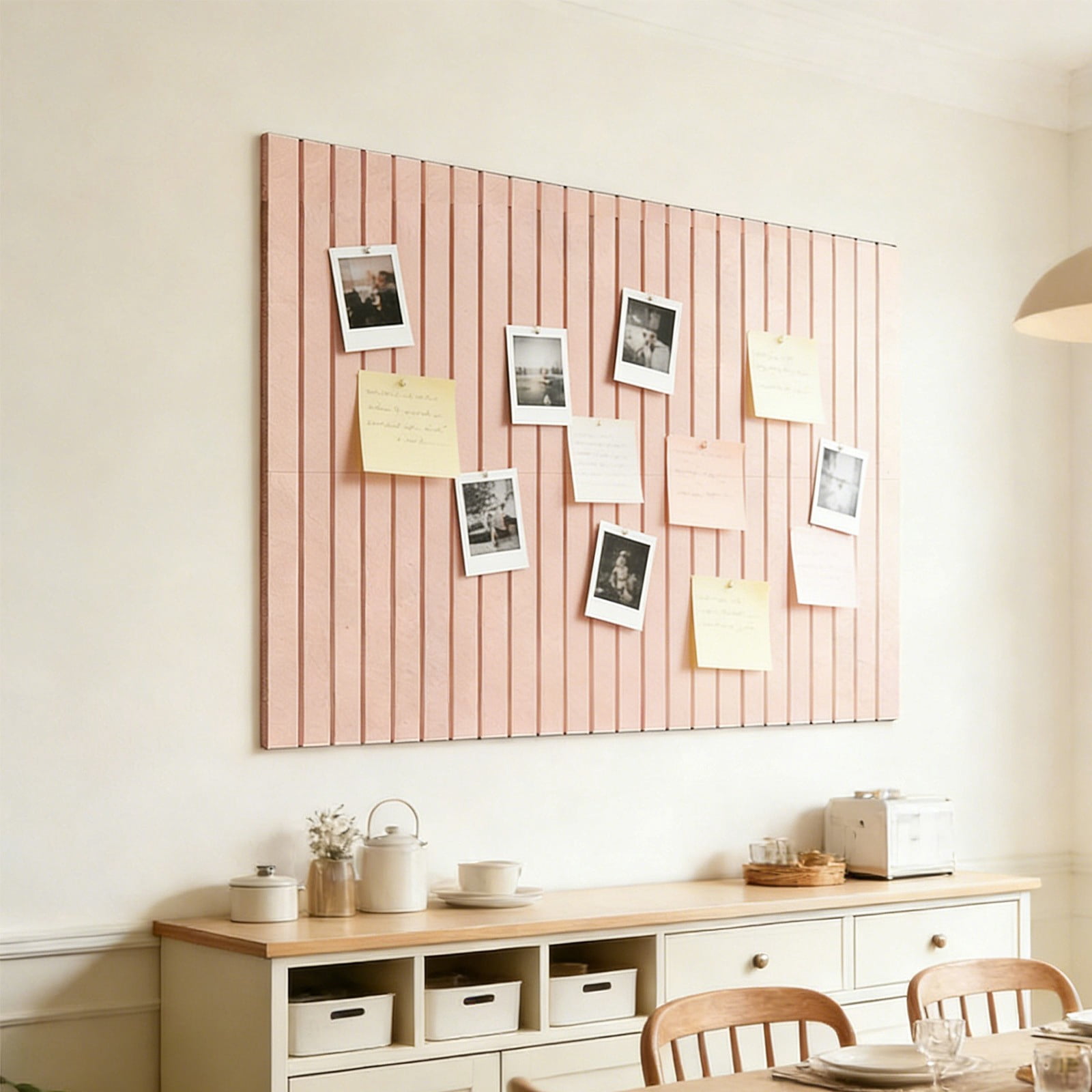 Bulletin Board 6 Pack, Perpendicular Fluted Fabric, Peel and Stick, No Nails, Photo Note Pin Board for Home Office Living Room Entryway