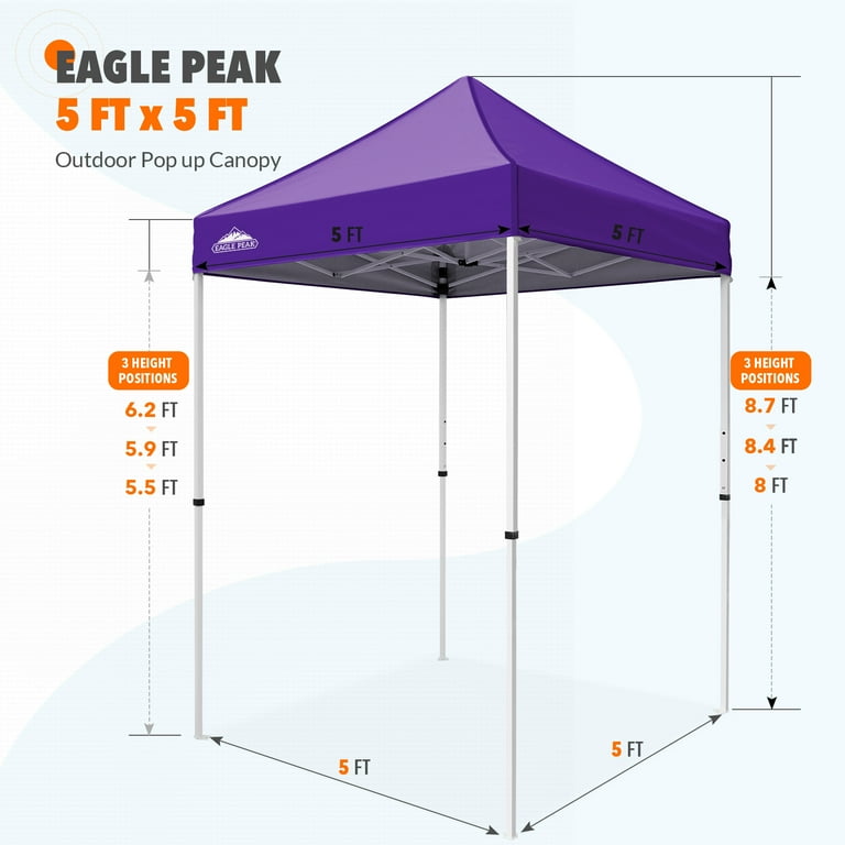 EAGLE PEAK 5x5 Pop Up Canopy Tent Instant Outdoor Canopy Easy Set up Straight Leg Folding Shelter Purple Walmart