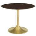 Dining Table, Round, Wood, Gold Dark Brown Brown Walnut, Modern Contemporary Urban Design ...