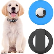 2 Pack Silicone Protective Case for Airtags, Dog Cat Collar Accessories Pet Loop Holder Cover Compatible with AirTag 2021, Soft Anti-Dropping Light Weight - (Black+Blue)