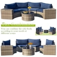 thumbnail image 6 of AVAWING 7PCS Half Moon Patio Rattan Couch Set, Outdoor Wicker Sectional Sofa w/ Glass Table, Blue, 6 of 9
