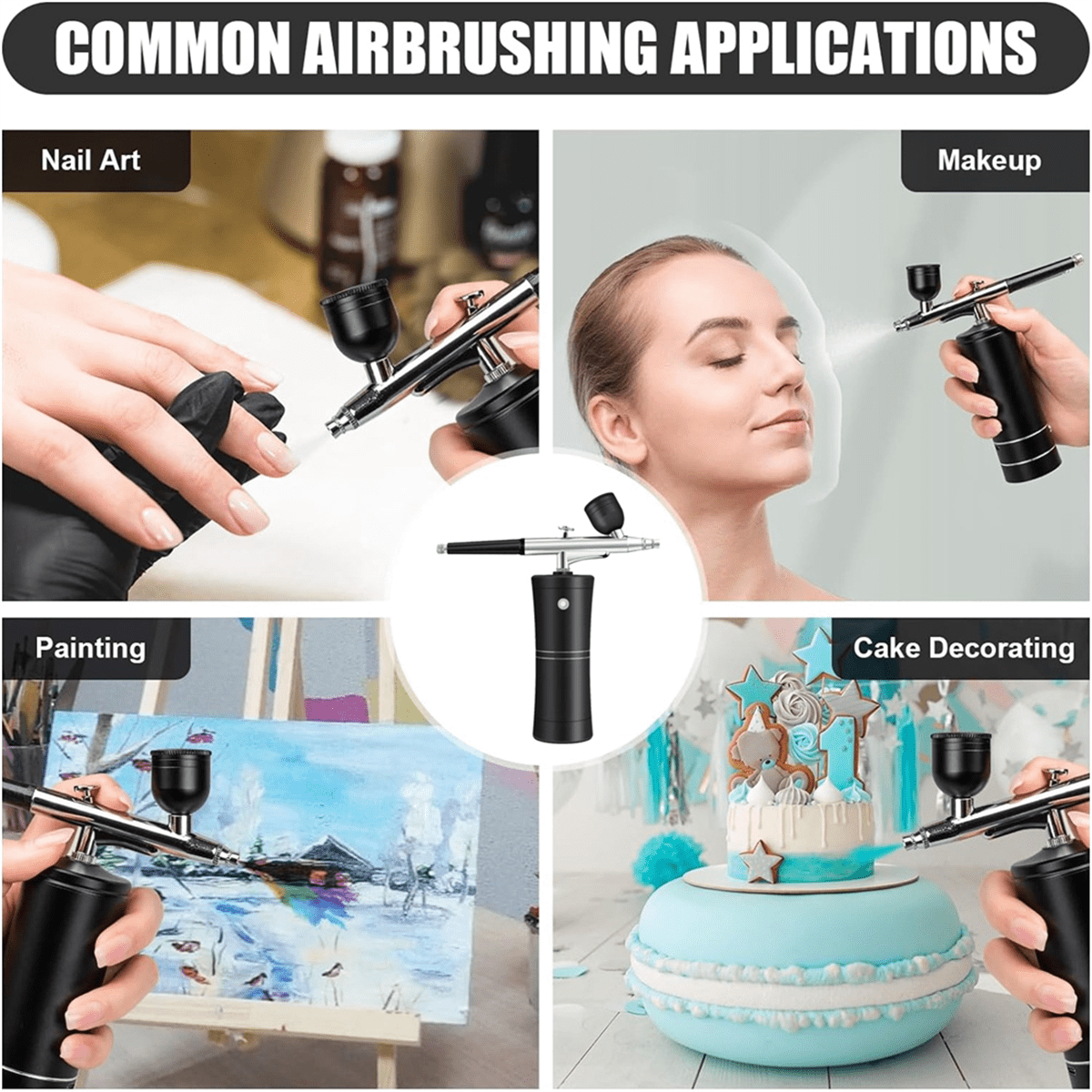 Airbrush Kit Cordless Mini Airbrush with Compressor Set with 0.3mm Nozzle Portable Makeup Oxygen Machine B