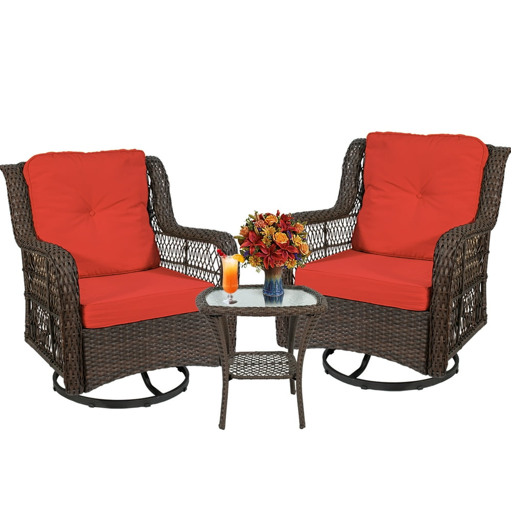 3-Piece Wicker Deck Swivel Rocker Chairs Patio Garden Furniture 360