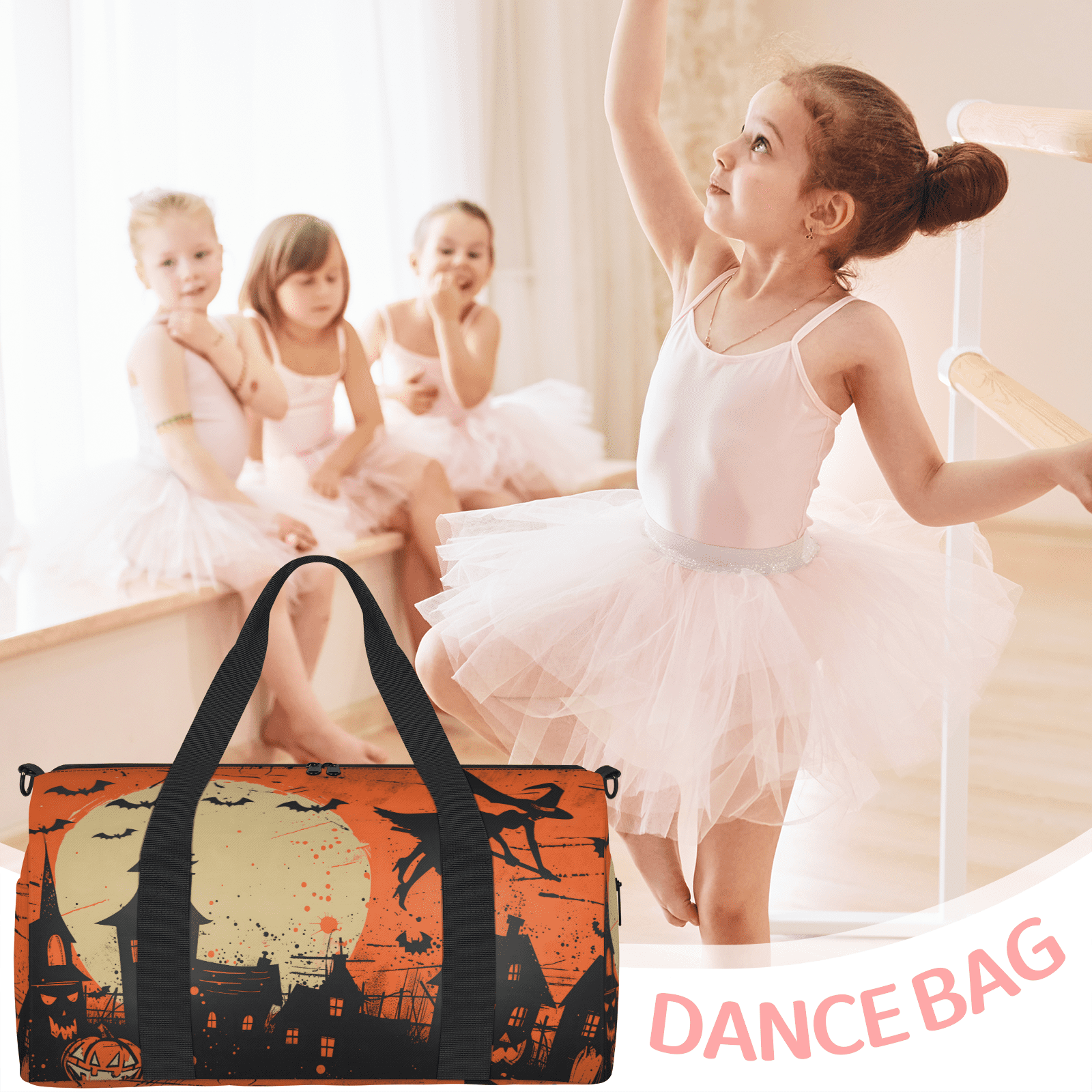 Herdesigns Halloween Themed Gym Bag for Women, Duffle Bag for Travel Sport, Lightweight Waterproof Carry on Weekender Overnight Dance Yoga Workout Bags